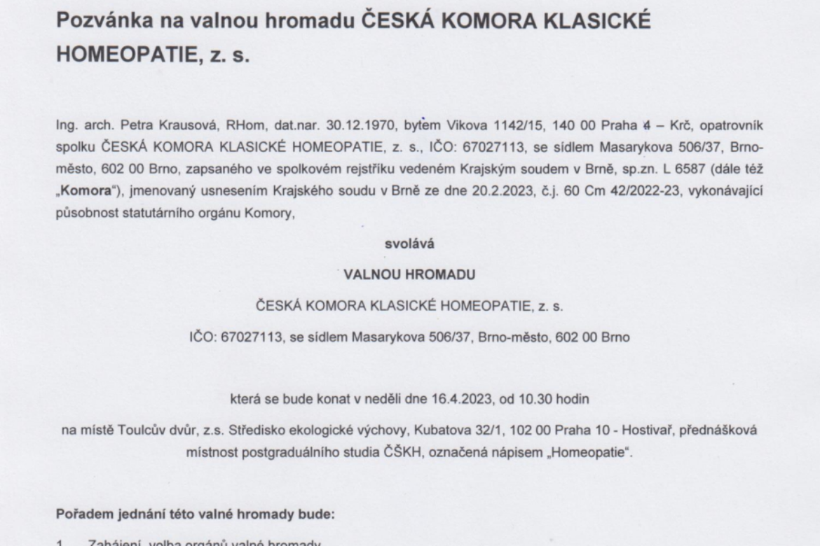 Pozvánka na valnou hromadu dne 16.4.2023 od 10:30